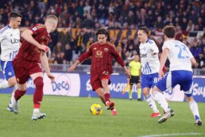 I giocatori di Roma e Como all'Olimpico