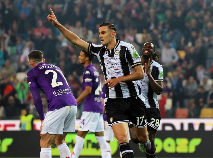 L'attaccante dell'Udinese Lorenzo Lucca