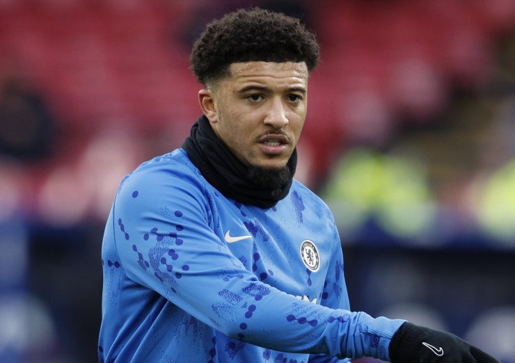 Jadon Sancho in una fase di riscaldamento col Chelsea